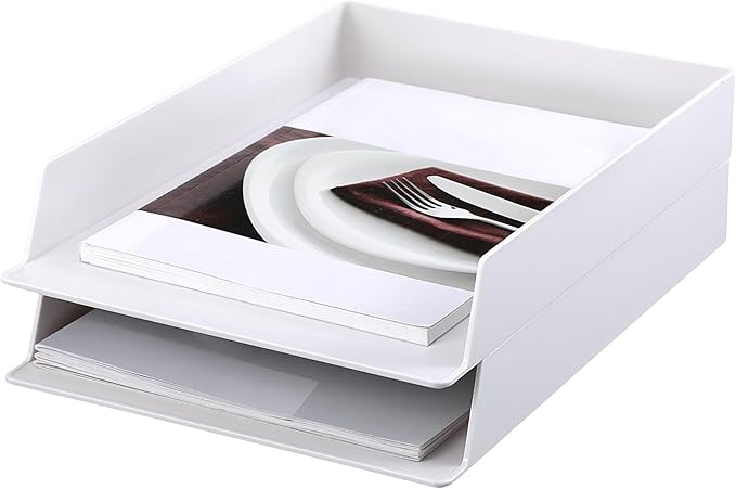 2 Pcs Stackable Desk Organizer Trays Rectangular Plastic Desk Holder Desktop Letter Tray File Organizer Paper, File, Magazine, Office Organization for Desktop