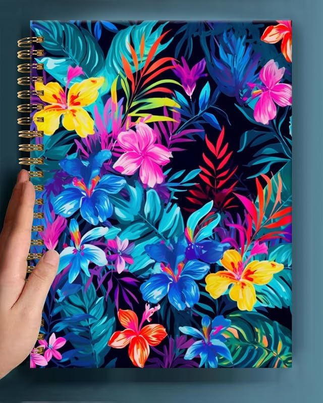 Spiral Journal Notebook,A5 Hardcover Lined Journals for Women Girl 6 x 8.3 in,120 Pages Thick Paper,Cute College Ruled Writing Notebook for Gifts Office Work School(Tropical Colorful Floral)