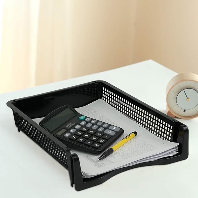 Stackable Paper Tray Set of 6, Black Plastic Letter Tray Basket