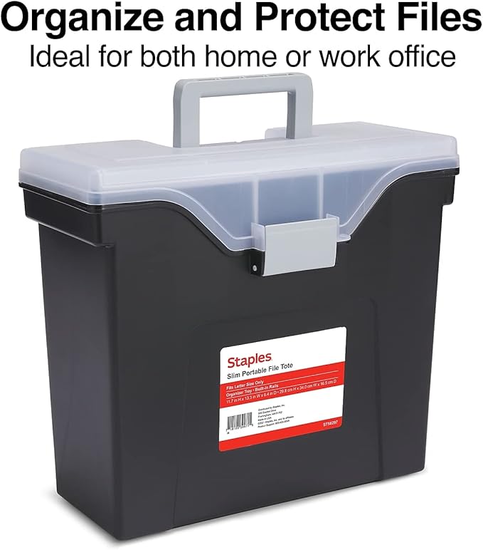 STAPLES Slim Portable File Tote, Letter Size, Black