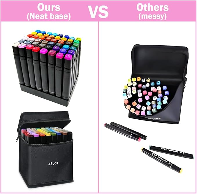 Alcohol Markers, 48 Colors Dual Tip Art Marker, Drawing for All Artists Paint Markers Pen with Carry Case Sketching Coloring