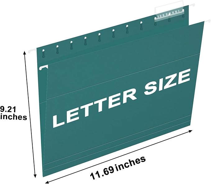 HERKKA Hanging File Folders, 30 Pack Reinforced Letter Size Hanging Folders, Designed for Bulky Files, Filing Cabinet, 1/5-Cut Adjustable Tabs (Teal)