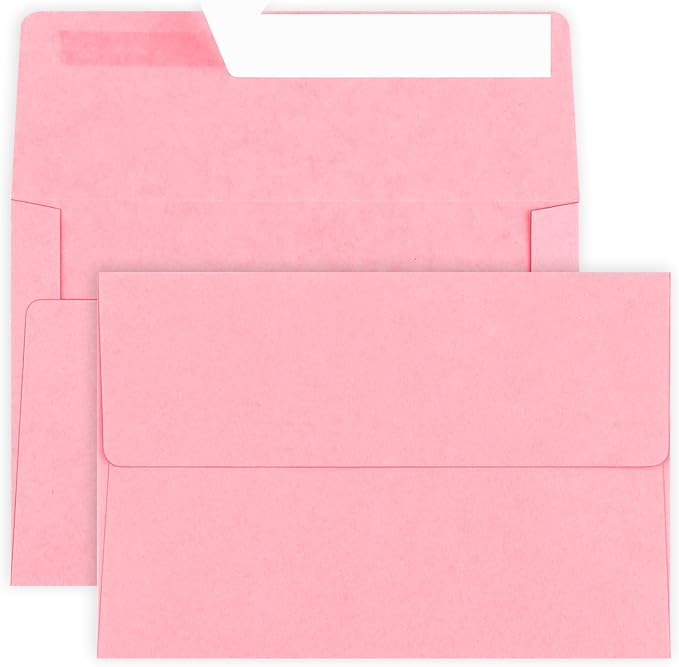 50 Pack 4x6 Envelopes, A4 Pink Envelopes Self Seal for Invitation, Baby Shower, Birthday Party, Wedding, Postcards, Mailing, Greeting Cards