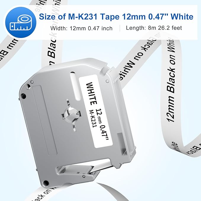 10 Pack Labelife M-K231s Label Tape Compatible with Brother P Touch M Tape M-K231 MK231 M-231 M231 12mm 0.47 1/2 for Brother Ptouch PT-M95 PT-80 PT-70 PT-65 PT-45 Label Makers, Black on White