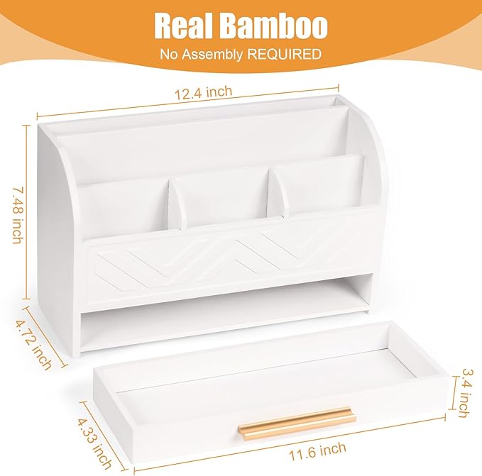 Mail Organizer Countertop Kitchen-White Mail Holder Countertop Drawers Wood Desk Drawer Tabletop Storage Organization Pen Holder Letter Sorter Makeup Organizer for School Home Office Supplies