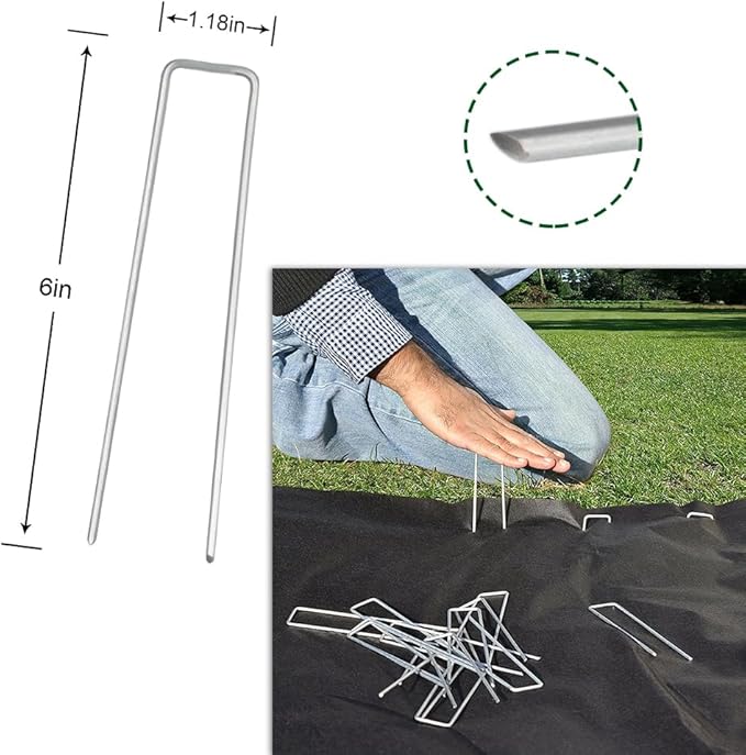 Landscape Staples 6 Inch 50 Pack Garden Stakes Galvanized Lawn Stake U-Type Turf Staples for Weed Barrier Fabric Holding Fence Rust Proof Sod Pins Stakes for Securing Netting Ground Sheets