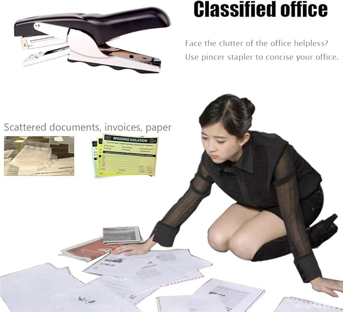 Stapler with 1000 Staples-Plier Stapler Save 60% Power,Good for Stapling at Home School or Warehouse (Black Plier Stapler)