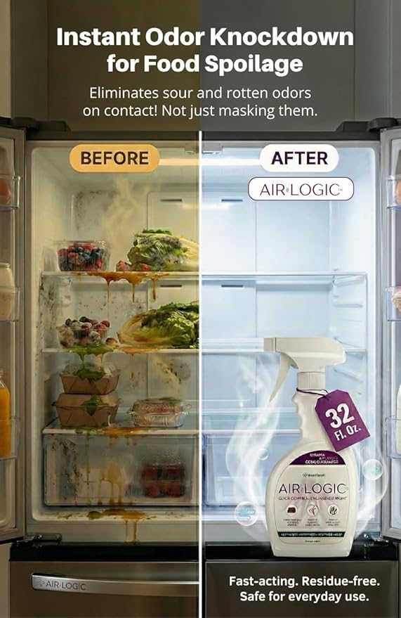 AIRLOGIC Dual-Action Odor Eliminator Spray 32 Fl Oz, Plant-Based Instant Knockdown & Enzymatic Deodorizer for Home, Neutralizes 16 Odor Sources, Bleach-Free, Fabric & Surface Safe, Lavender Lemon
