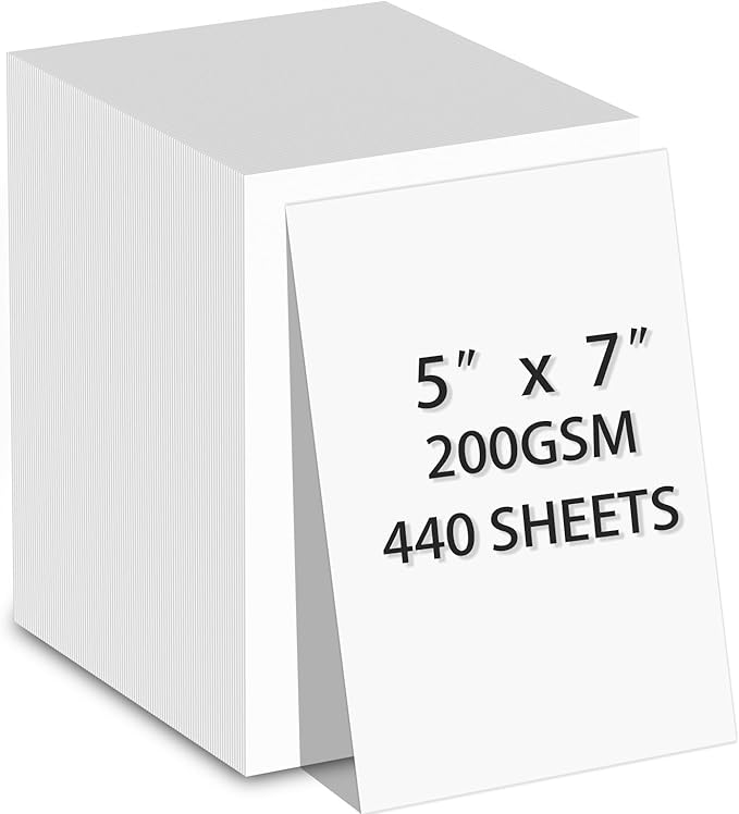 Premium White Cardstock Paper (5x7 Inch) – 440 Sheets, 200 gsm – Heavyweight Card Stock for Printing, Crafts, Invitations | Smooth Printer Cardstock Paper | Bulk Card Stock for DIY & Professional Use