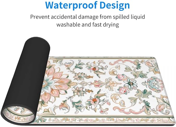 Desk Pad,Office Desk Mat 31.5"×11.8" Large Gaming Mouse Pad,Durable Extended Computer Mouse Pad,Waterproof Thick Big Mouse Pads with Non-Slip Rubber Base Office Home Romantic Floral Rug