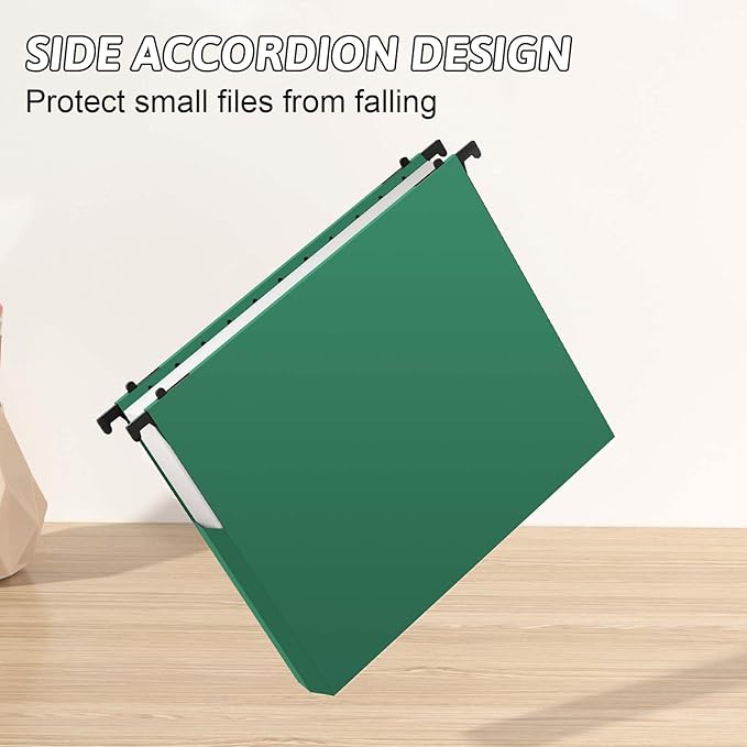 Plastic Hanging File Folders Expandable,12 Pack Heavy Duty Hanging File Folder Letter Size,2 Inch Expansion Extra Capacity Folders,Adjustable Tabs,Green Hanging Folder Designed for Bulky Files