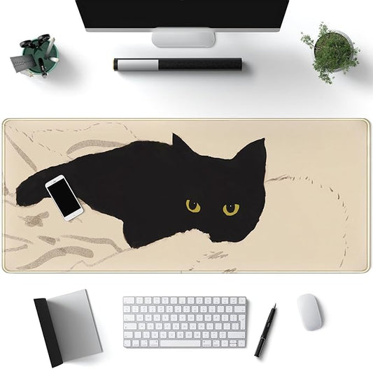 Cute Cat Keyboard Pad Desk Mat Cat Mouse Pad XL Desk Anime Mat Large Gaming Mouse Pad for Desk Decor Laptop Computer Desk Home Office for Girl with Stitched Eges 31.5x11.8 in