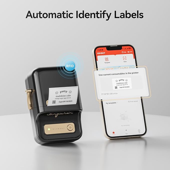 NIIMBOT B21 Label Maker Machine with Tape 2Inch Portable Sticker Printer Thermal Labeler for Jar Price Address Label for Business Home Office Organization, Black