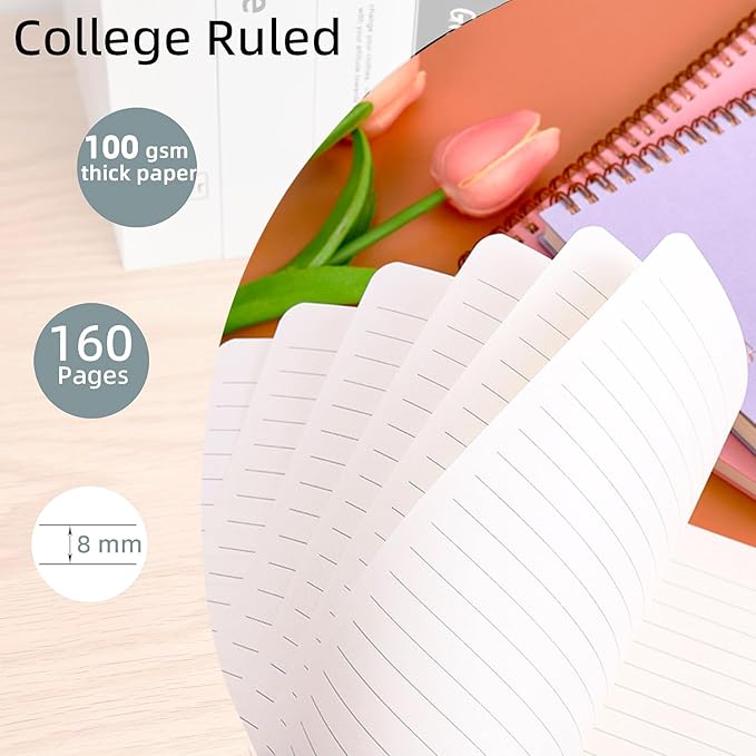 3 Pack Hardcover Spiral Notebook Spiral Journals for Women 160 Pages, 6.3 x 8.3 Inches,100gsm Paper,Cute College Ruled Notebook, Back Pocket, Office Supplies (FG-flower)