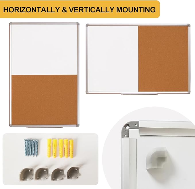 DEVELOP Combination Magnetic Dry Erase Board & Cork Board, 36 x 24 Inch Combo for School, Office, Home, Wall-Mounted Whiteboard Bulletin Board with Removable Tray, Pins, Eraser, Markers & Magnets