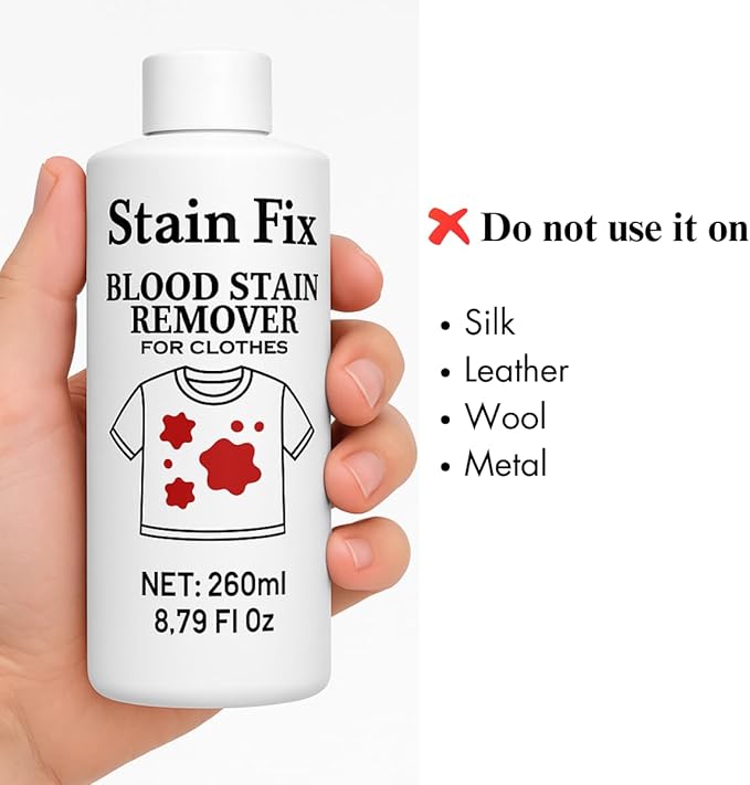 Instant Blood Stain Remover for Clothes (8.79oz)- Effectively Clean Fresh & Dried Stains from Clothes, Mattress & Sheets