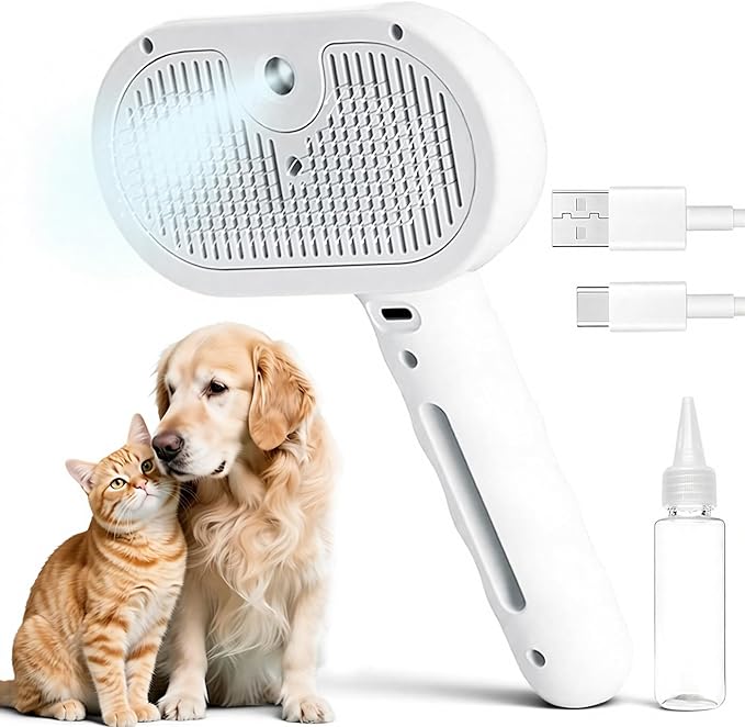 glozaic Upgraded Rechargeable Silicone pet Hair Removal Tool, 3-in-1 Automatic Cleaning steam Brush, Suitable for Grooming, Hair Removal, and Massage, Suitable for Cats and Dogs.