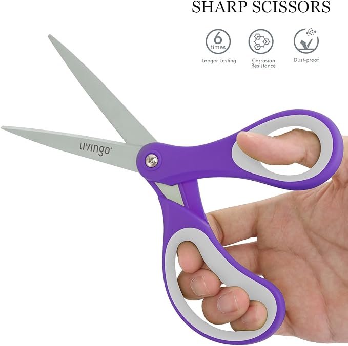 LIVINGO Sharp Scissors Bulk - 8” Scissors Set Pack of 36, Comfort Grip Shears All Purpose Cutting Paper Fabric Sewing for Home Office Middle High School Teacher Student Classroom Crafts Supplies