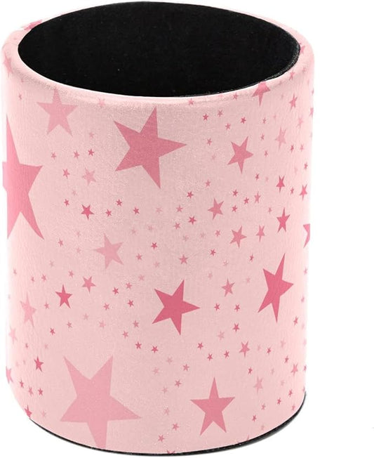 Pen Holder Pencil Holder for desk, Round Desktop Organizer Star Pink Pencil Cup for Office, School, Home and Stationary Supplies
