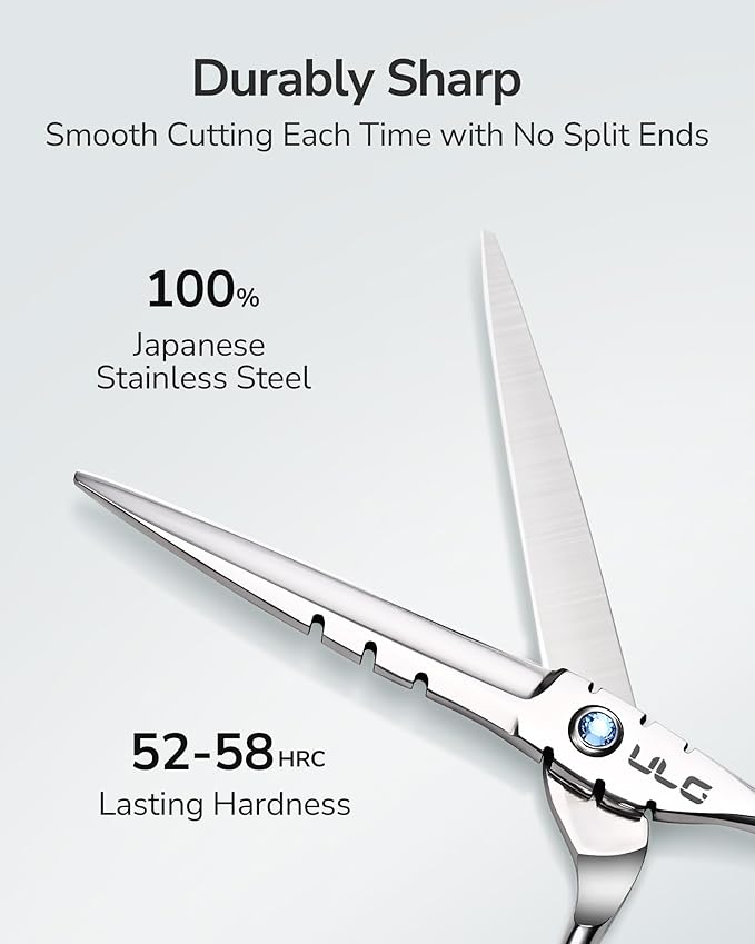 ULG Hair Cutting Scissors 6.7” Shark Series, 100% Japanese Stainless Steel Ultra Sharp, Concave Blade Barber Shears, Ergonomic Offset Handle, Professional Salon Haircut Scissors for Home & Salon Use