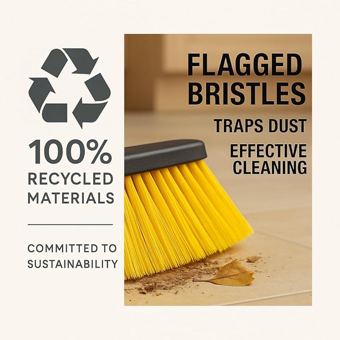 Healing Atlas Aria Yellow Broom Head – 14” Sweeping Surface – Heavy-Duty Soft Flagged Bristles with Magnetic Effect – Universal Thread – Recycled PP – Indoor/Outdoor Sweeper (Yellow, ARIA)