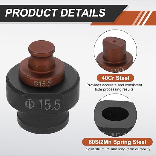 HARFINGTON Hydraulic Hole Punch Die 15.5mm Round Hole 40Cr Steel Electric Punching Kit for MHP-20 JP-20 Electric Punching Machine, Burgundy & Black