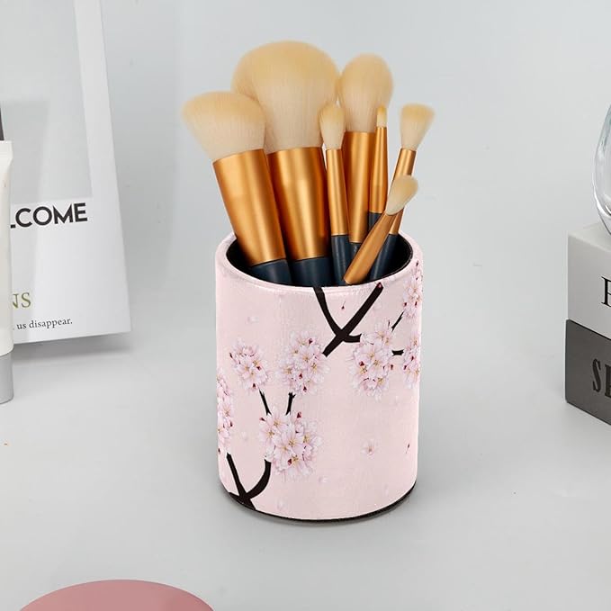 Desk Pencil Pen Holder, Cherry Blossom Flower Pink Pen Organizers for Desk Desktop Storage Stationery Supplies Cup Pot for Office School Home