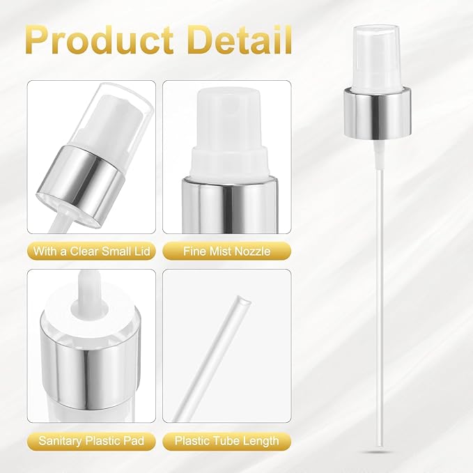uxcell 6 Pcs Silver White Spray Top, 24/410 Fine Mist Sprayer Reusable Replacement Spray Bottle Pump Plastic Top for Cosmetic Perfume and Body Sprays Bottle