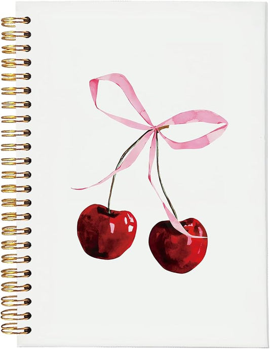 Coquette Pink Bow Cherry Notebook, Preppy Aesthetic Journal for Girls, Cute College Ruled Spiral Planner, Coquette School Supplies & Girly Work Notebook for Women, 5.5x8.3 Inch