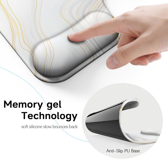 Ergonomic Mouse Pad with Gel Wrist Rest (1"& 1.2" Dual Height) - Mouse Pads Compact Mousepad Desk Mat Office, Gaming & Carpal Tunnel Relief | Non-Slip Rubber Base Gold Marble