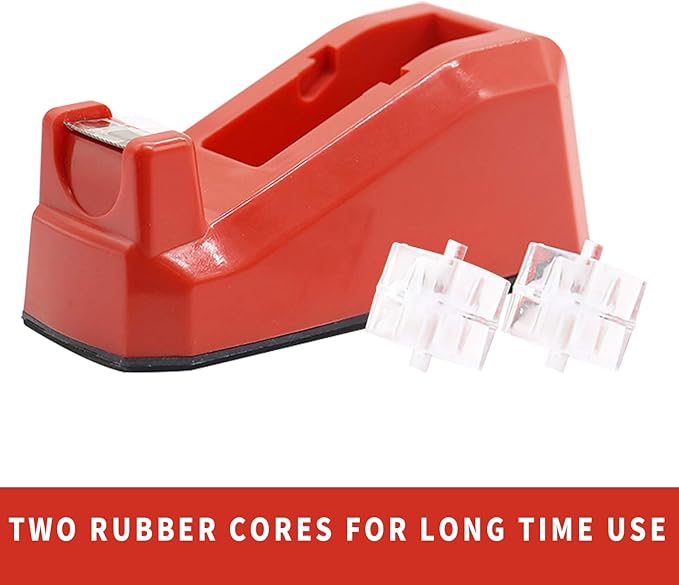 Cute Red Desk Tape Dispensers, 1 Pack with 12Rolls Transparent Tape, 1 Inch Core, for School, Office and Home DIY, BOMEI PACK