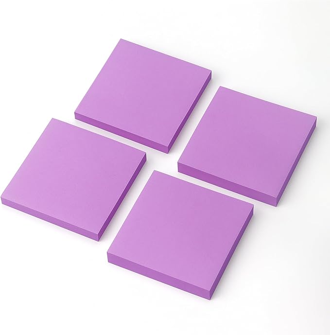 Sticky Notes 3x3 Pop Up Self-Stick Notes Pads with Bright Colors, Easy to Post for Office, School, Home, 4 Pads/Pack, 90 Sheets/Pad (Purple)