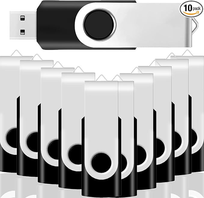 4GB USB Flash Drive 10 Pack JBOS 4 GB USB Drives Memory Stick Swivel Thumb Drives Gig Stick USB2.0 Pen Drive, 4 Gig UBS Flash Drive, Jump Drive, USB Stic - Black/Label Sheet Included