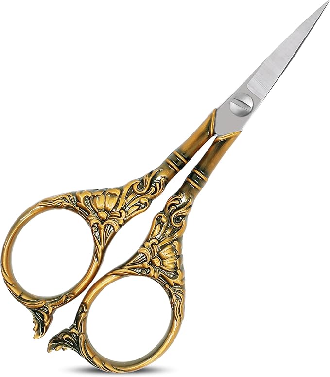 BIHRTC 4.5Inch Small Sharp Pointed Stainless Steel Scissors Craft Cross Detail Shears Thread Scissor for Sewing Craft Embroidery Needpoint Artwork DIY Tool Scissors Bronze Scissor