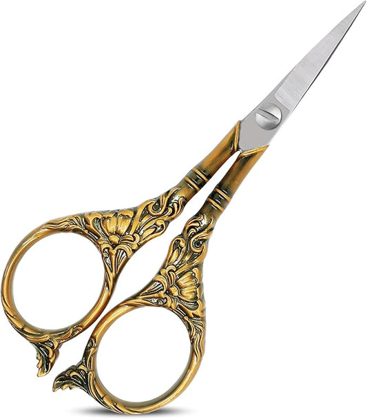 BIHRTC 4.5Inch Small Sharp Pointed Stainless Steel Scissors Craft Cross Detail Shears Thread Scissor for Sewing Craft Embroidery Needpoint Artwork DIY Tool Scissors Bronze Scissor