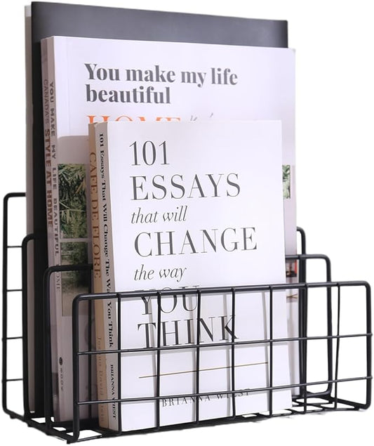 File Folder Organizer for Desktop,3 Section Metal Vertical magazine Stand Holder,Paper tray/Mail countertop/Record/Letter/Book Rack Sorter Holders,Desk organizers and accessories & office supplies