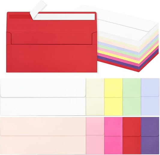 Colorful #10 Business Envelopes Self Seal 200 Pack, Colored Envelopes Letter Size, Standard Mailing Envelope for Office, Checks, Letters, Invoices, Statements, Wedding, 4-1/8 x 9-1/2 inch