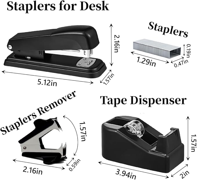Boss Lady Stapler and Tape Dispenser Set - Black Office Gift for Women, Desk Accessories for Office Clerks and Coworkers