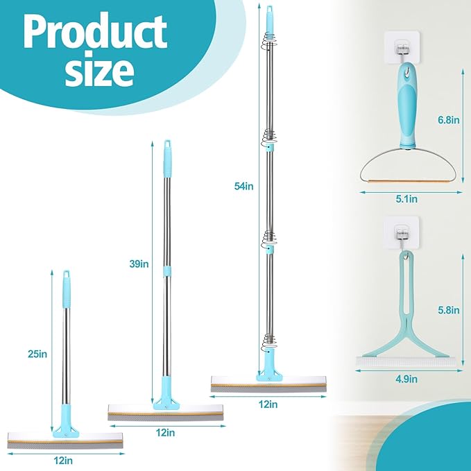 3 Pack Pet Hair Removal Tool, Double Cleaning Carpet Rake for Pet Hair Removal with Lint Remover Brush, 54” Adjustable Dog Cat Pet Hair Removal Broom for Carpets, Car Mat, Couch, Pet Bed, Rugs