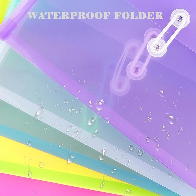 A4 Letter Size Plastic Poly Envelopes with Button and String Tie Closure, 1-1/4" Expansion Clear File Folders Side Loading Documents Organizer for Home School and Office Supplies (7)