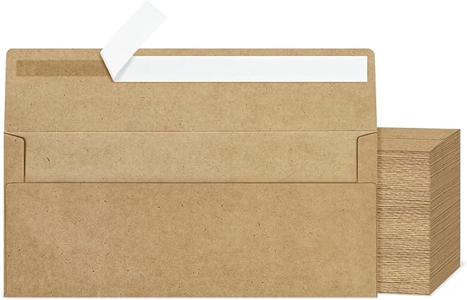 200 Kraft #10 Business Envelopes, Self Seal Standard Envelopes, Windowless Business Mailing Envelopes for Office, Checks, Letters, Invoices, Statements, Wedding, 4-1/8 x 9-1/2 inch
