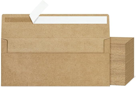 200 Kraft #10 Business Envelopes, Self Seal Standard Envelopes, Windowless Business Mailing Envelopes for Office, Checks, Letters, Invoices, Statements, Wedding, 4-1/8 x 9-1/2 inch