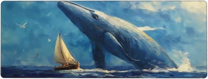 Gaming Mouse Pad, Large Non-Slip Rubber Base Mousepad, Keyboard Mouse Mat, Desk Pad with Stitched Edges, 31.5x11.8inch,Ocean Whale Sailing