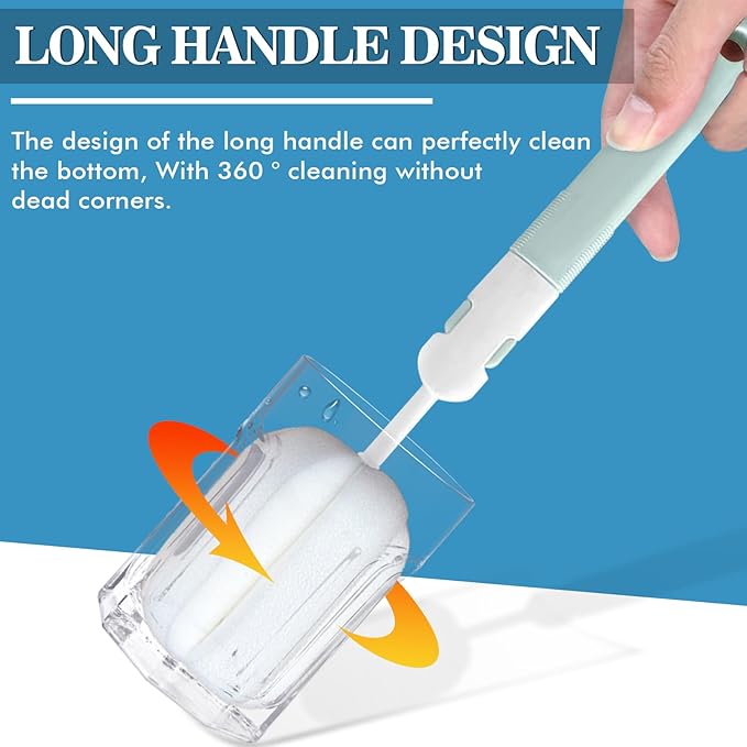 Sponge Bottle Brushes 4 Piece Baby Bottle Brushes Long Handle Cup Scrubber Brush Portable Sponge Bottle Cleaning Brush (4PCS)