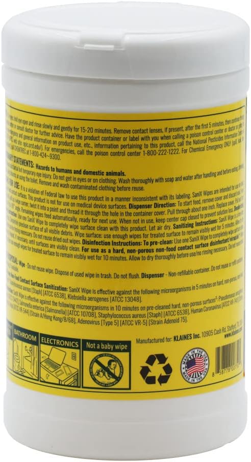 SaniX Disinfecting Wipes List-N Surface Clean Deodorize 80 Ct/Canister 8-Pack, White, 80 Count per Canister, 8 Pack, Total 640 Count, KL-SX-W80-8