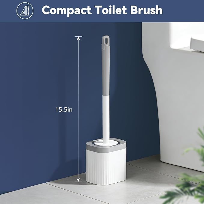 EZKEY Toilet Brushes, 2 Pack Toilet Brush and Holder Set with Nylon Bristles Toilet Bowl Brush Compact Hidden Scrubber Brushes for Bathroom Deep Cleaning, Grey & White