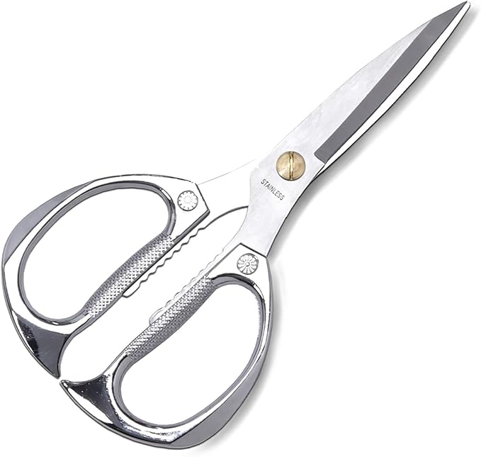7.5in Stainless Steel Kitchen Scissors, Heavy Duty Shears for Chicken, Meat, Food, Vegetables, BBQ (Silver)