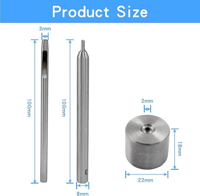 Litoexpe Eyelet Hole Punch Die Tool, 3mm Grommet Setter Hollow Punch (Includes Base & Ram) for Leather Craft Clothing Handbag Fabric Curtain DIY