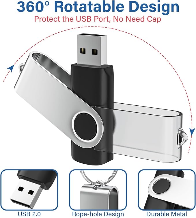 Flash Drives 32GB 20 Pack with Keychains, Wooolken Swivel USB 2.0 Thumb Drives Bulk USB Drive Memory Stick Data Storage Pack (Mixcolors)