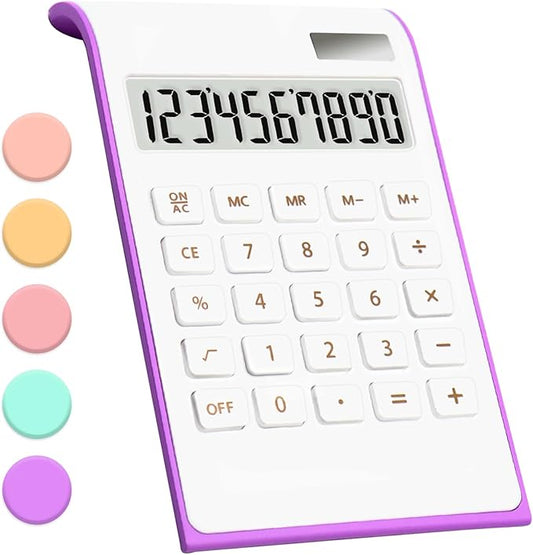 Purple Solar Battery Basic Office Calculator with Large LCD Display